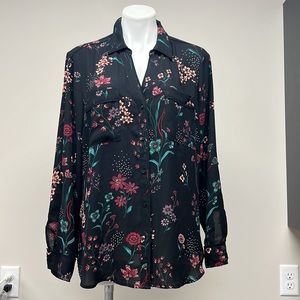 Candies XL Black Floral Lightweight Button Up